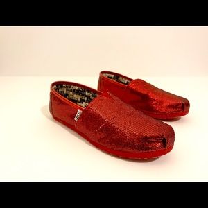 Toms Shimmer Glitter Metallic Red Y5 Slip-On